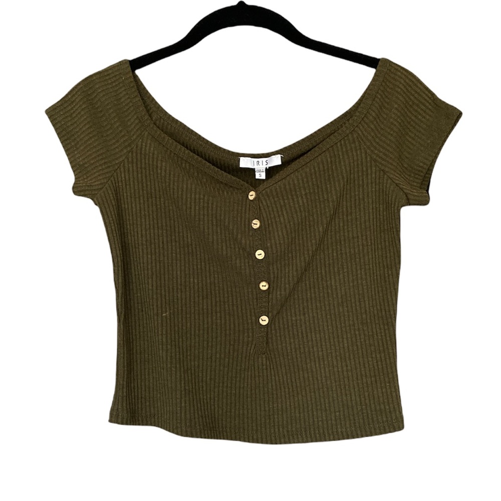 Ribbed Olive Green Off the Shoulder Crop Top